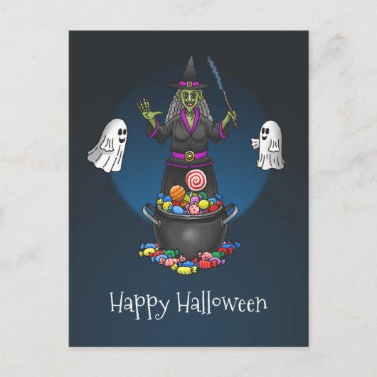 魔女と幽霊のハロウィンパーティーでお菓子をもらおう ポストカード (正面)