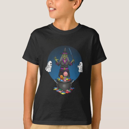 魔女と幽霊のハロウィンパーティーでお菓子をもらおう Tシャツ (正面)
