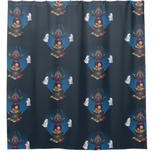 魔女と幽霊ハロウィントリックまたはトリート シャワーカーテン (正面)