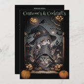 魔女と彼女の猫ハローウィンパーティ招待状 招待状 (正面/裏面)