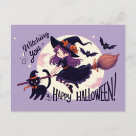 魔女と猫が登場する可愛いハロウィンパン ポストカード