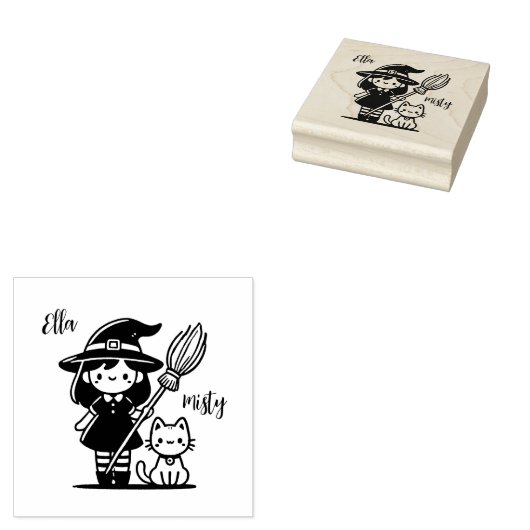 魔女と猫のスタンプ – カスタマイズお名前と! ラバースタンプ (押印)