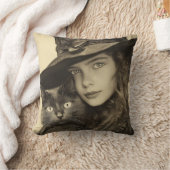 魔女と猫のヴィンテージウィッカ信者装飾用クッション クッション (ブランケット)