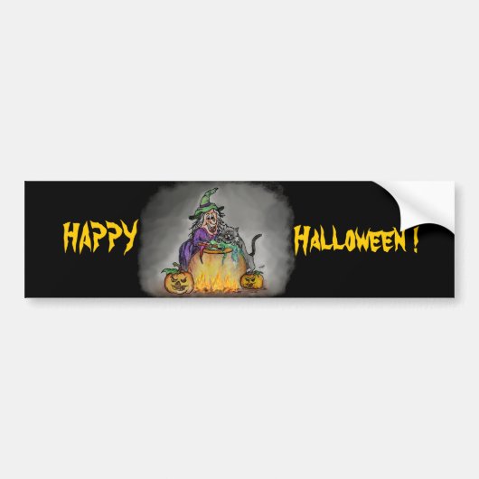 魔女と猫ハッピーハローウィン! バンパーステッカー (正面)