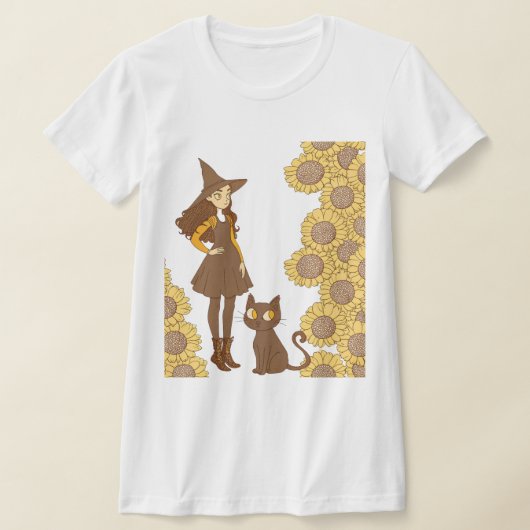 「魔女と猫ベラ+キャンバスウィメンズスリムフィットティー」 Tシャツ (レイダウン)