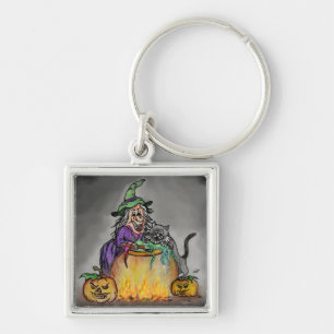 魔女と猫、ハロウィンおめでとう！ キーホルダー