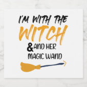 魔女と男性へ一緒にいる面白いハロウィーン スパークリングワインラベル (シングルラベル)