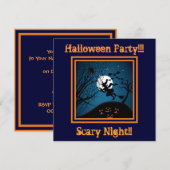 魔女と蜘蛛の巣のハロウィンパーティー招待状 招待状 (正面/裏面)