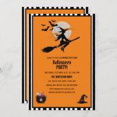 魔女と飛んでいるこうもりオレンジハローウィンパーティ 招待状 (正面/裏面)