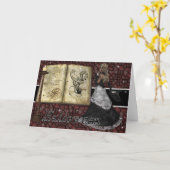 魔女と魔法の本ハロウィングリーティングカード カード (黄色い花)