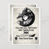 魔女と魔法使いのヴィンテージ魔女ハロウィンパーティ ポストカード (正面/裏面)