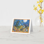 魔女と黒猫がハロウィーン葉カードを掻く カード (黄色い花)