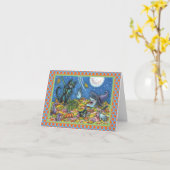 魔女と黒猫がハロウィーン葉カードを掻く カード (黄色い花)