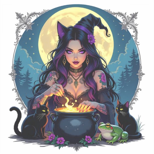 魔女と黒猫とカエルのハロウィン シール (正面)