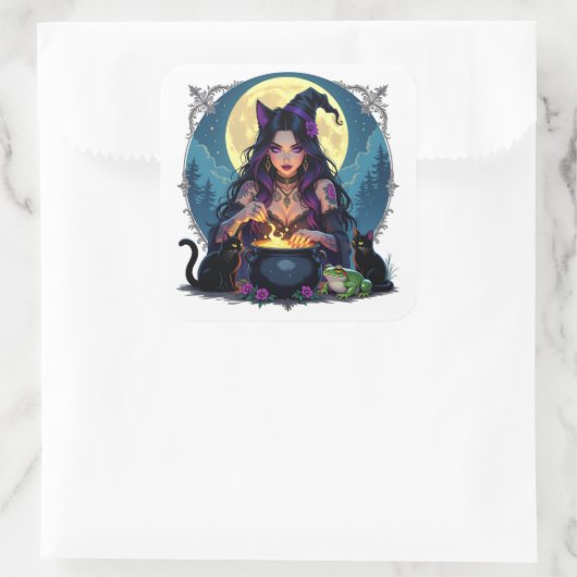 魔女と黒猫とカエルのハロウィン スクエアシール (バッグ)