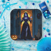 魔女と黒猫とジャック・オランタンのハロウィン ペーパープレート (パーティー)