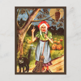 魔女と黒猫とフクロウ – ヴィンテージハロウィン ポストカード
