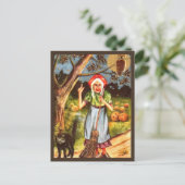 魔女と黒猫とフクロウ – ヴィンテージハロウィン ポストカード (スタンド正面)