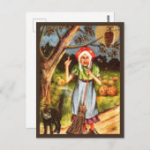 魔女と黒猫とフクロウ – ヴィンテージハロウィン ポストカード (正面/裏面)