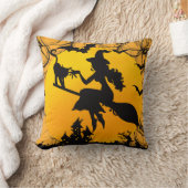 魔女と黒猫のハッピーハローウィン クッション (ブランケット)