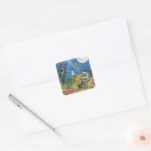 魔女と黒猫のラッキング葉、面白いハロウィーン スクエアシール (封筒)