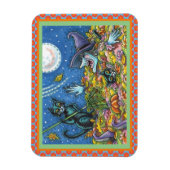 魔女と黒猫のラッキング葉、面白いハロウィーン マグネット (縦)