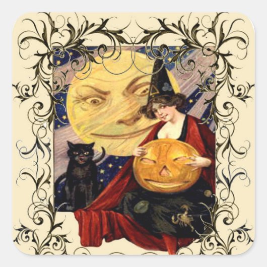 魔女と黒猫シール スクエアシール (正面)