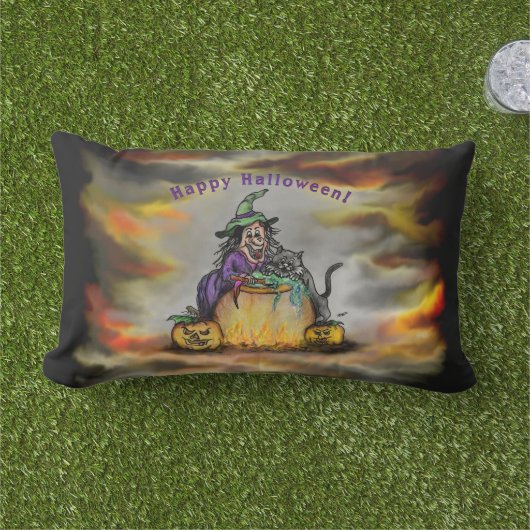 魔女と黒猫ハッピーハローウィン! アウトドアクッション (芝生)
