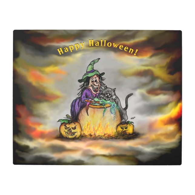 魔女と黒猫ハッピーハローウィン! メタルプリント (正面)