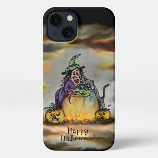 魔女と黒猫ハッピーハローウィン! iPhoneケース (裏面)