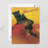 魔女と黒猫ヴィンテージ葉書 ポストカード (正面/裏面)