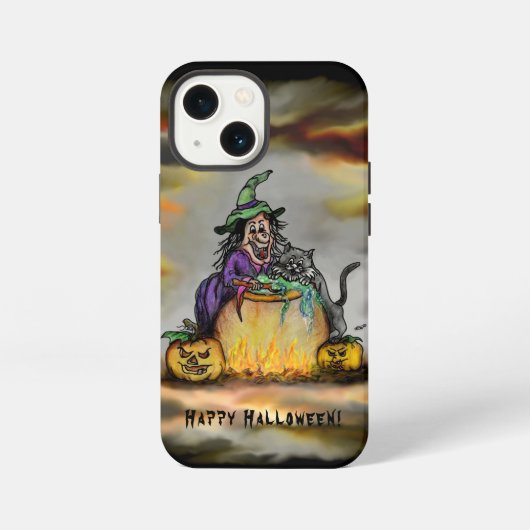 魔女と黒猫、ハッピーハロウィン！ iPhoneケース (裏面)