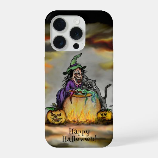 魔女と黒猫、ハッピーハロウィン！ iPhoneケース (裏面)