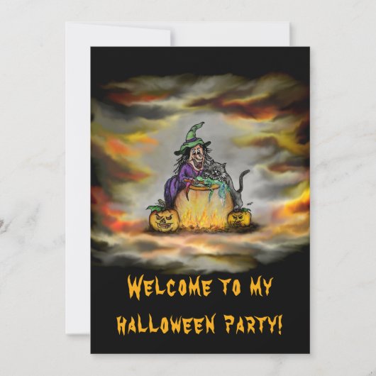 魔女と黒猫、ハロウィンおめでとう！ 招待状 (正面)