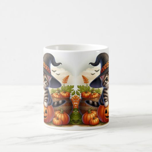 魔女に扮した愛らしい子猫 コーヒーマグカップ (中央)