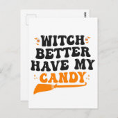 魔女に私のキャンディを渡しなさい 面白い 怖い ハロウィン ポストカード (正面/裏面)