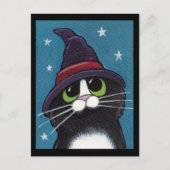 魔女のおなじみの予測できなハロウィーンキャットイラストレーション ポストカード (正面)