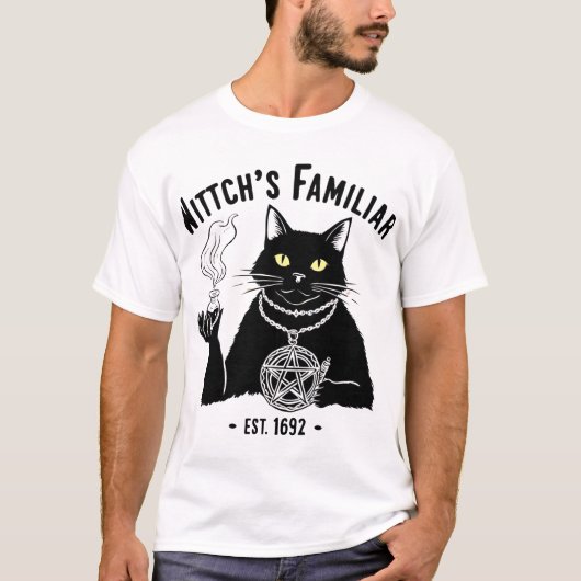 魔女のおなじみのTシャツ – 魔法の黒猫 Tシャツ (正面)