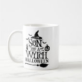 魔女のおもしろいハロウィーンの息子 コーヒーマグカップ (左)