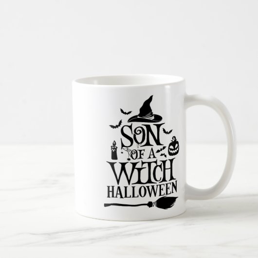魔女のおもしろいハロウィーンの息子 コーヒーマグカップ (右)