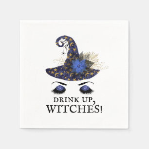 魔女のみなさん、飲んでちょうだい ハロウィンブルーの魔女の帽子 スタンダードカクテルナプキン