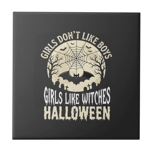 魔女のような女の子 ハロウィン コウモリ デザイン 1 タイル (正面)