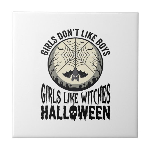 魔女のような女の子 ハロウィン ヴィンテージ ベクター デザイン タイル (正面)