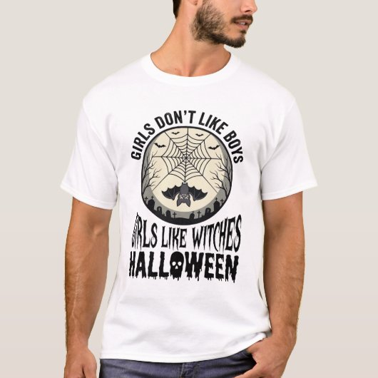 魔女のような女の子 ハロウィン ヴィンテージ ベクター デザイン Tシャツ (正面)
