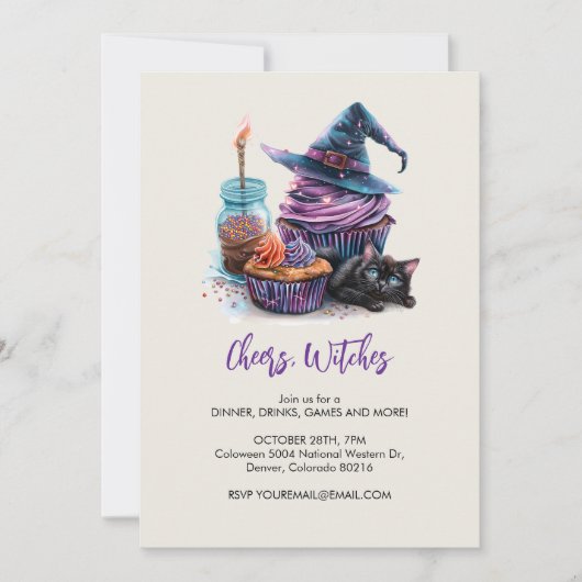 魔女のカップケーキと黒猫ハロウィーン 招待状 (正面)