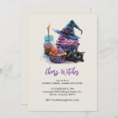 魔女のカップケーキと黒猫ハロウィーン 招待状 (正面/裏面)