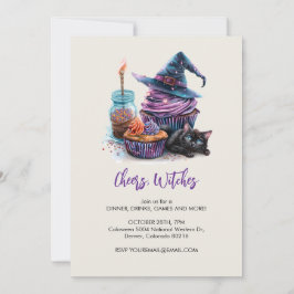 魔女のカップケーキと黒猫、ハロウィン 招待状