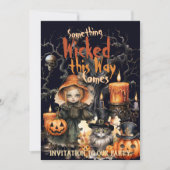 魔女のカボチャの少女 ゴス ガール スカル キャンドル 招待状 (正面)