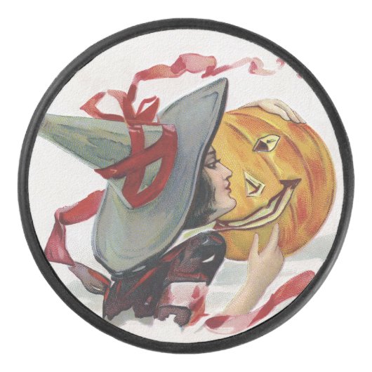 魔女のキス：ハロウィーンのハロウィーンのカボチャのちょうちん アイスホッケーパック (正面)