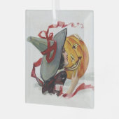 魔女のキス：ハロウィーンのハロウィーンのカボチャのちょうちん ガラスオーナメント (正面左)